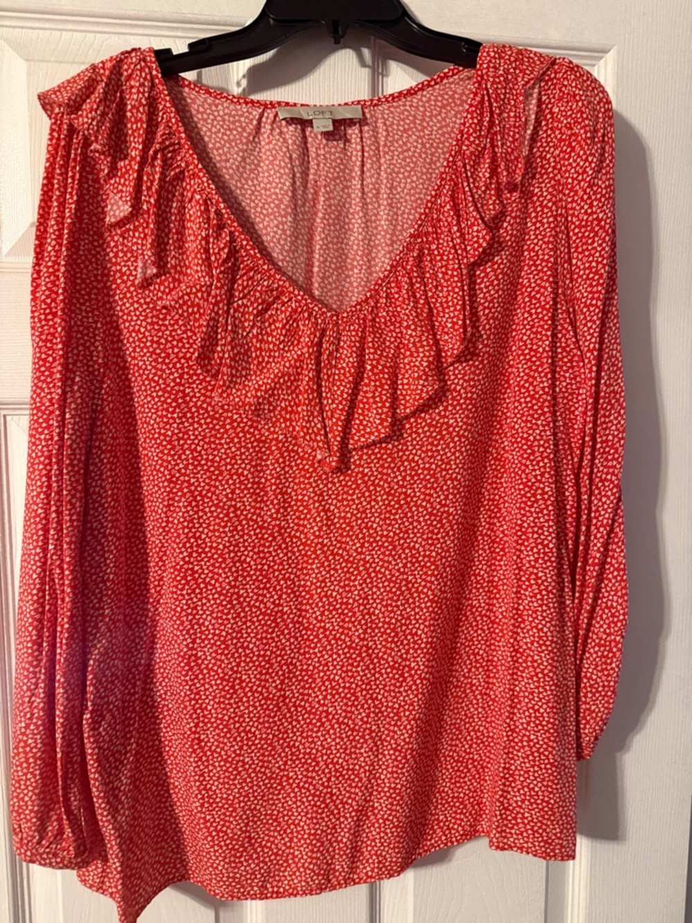 Women’s Red Ruffle V-Neck Blouse
